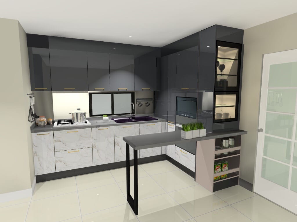 Modern grey kitchen with breakfast bar
