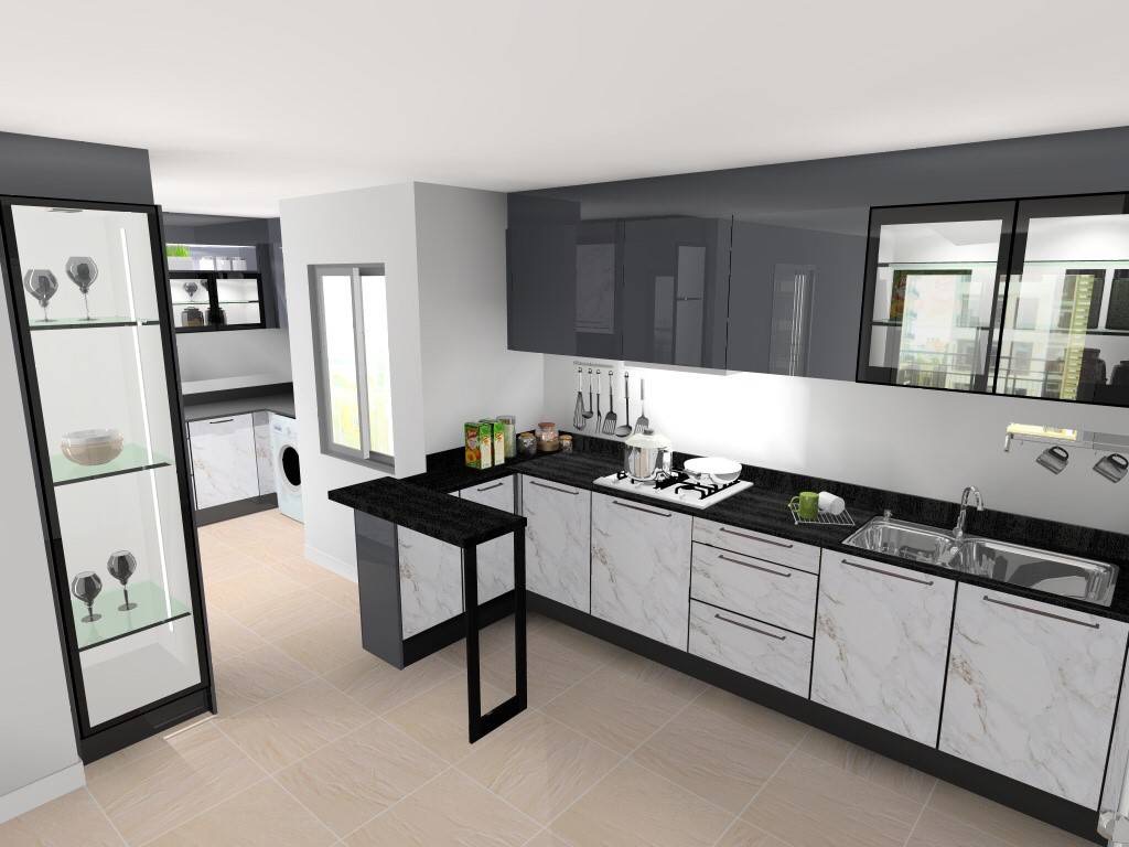Marble-finish kitchen design