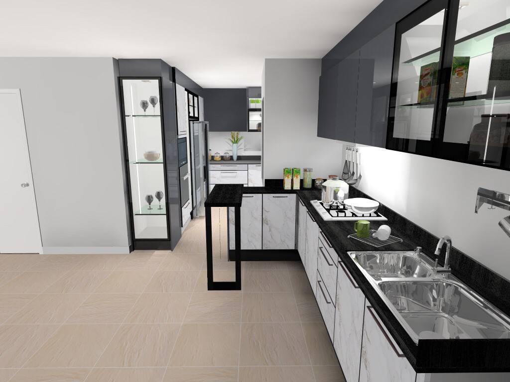 Open kitchen design with breakfast bar