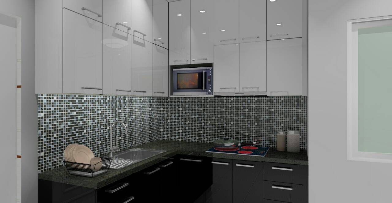Two-tone kitchen with mosaic backsplash