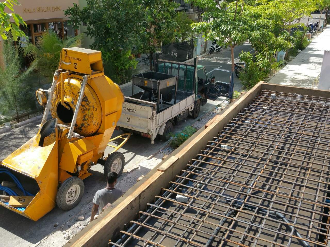 Concrete mixing and pouring works on site